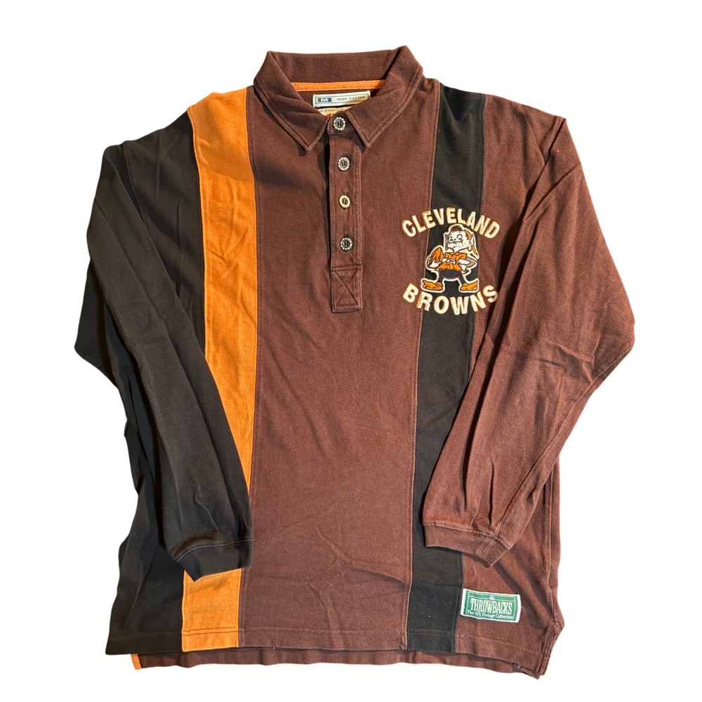 Mirage Cleveland Browns Polo Mens M Brown Vintage NFL Throwbacks Long Sleeve
